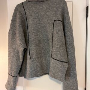 Zara Gray Turtleneck Sweater with Black Trim